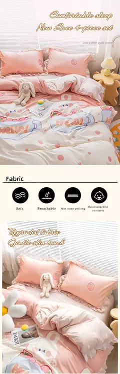Yanyangtian rendas 4-piece conjunto de cama folha colcha capa fronha linho para a família crianças quarto sala estar conjunto 4 pçs