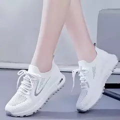 Tênis de malha para mulheres, Tênis de caminhada respirável, Sapatos brancos confortáveis, Tênis casuais, Calçado da moda