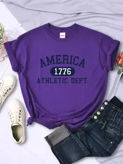 América 1776 Athletic Dept Letter T-Shirt Feminino Esporte Casual Top Colheita Cool Hip Hop T Shirt Macio Respirável T Shirt Mulheres - Wolf Magazine