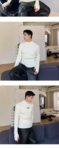 Imagem do Iefb-suéter de malha personalizado masculino, pulôveres finos, tops estilo coreano, design de nicho, moda masculina, outono, inverno, novo, 9C2550