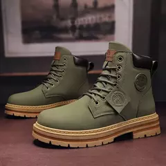 Botas casuais de cano alto masculinas, bota masculina de motocicleta, calçado de trabalho com renda, ruibarbo robusto, retrô, inverno - loja online
