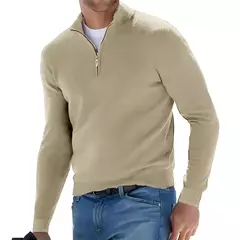 Outono moletom masculino quente pulôver cor sólida meio zíper camisola casual fino com decote em v manga longa moletom masculino inverno topo - Wolf Magazine