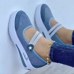 Sapatilhas casuais vulcanizadas para mulheres, sólidas, sapatos de plataforma, malha, respirável, conforto, deslizamento, esporte, tênis, feminino, novo na internet