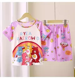 Novo verão crianças pijamas conjunto de 2 peças roupas de ar condicionado para meninos meninas bebê manga curta roupas para casa na moda - Wolf Magazine