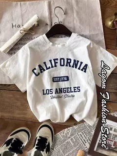 Tops de algodão vintage com gola O feminino, camiseta californiana, camiseta verão, moda, roupas de Los Angeles, streetwear casual feminino - comprar online