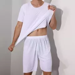 Pijama de seda gelo de duas peças masculino, modal fino, pijama de manga curta, conjunto de moda grande, verão