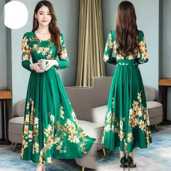 Vestido floral fragmentado para mulheres, roupa elegante, manga longa, comprimento médio, além das fronteiras, estilo coreano, 2023, novo