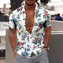Camisa Havaiana Masculina com Estampa 3D de Coqueiro, Camisa Praia Confortável, Top Manga Curta, Moda Casual, S-6XL - comprar online