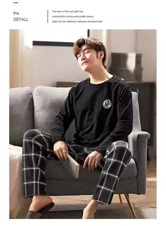 Conjunto de pijama de manga comprida masculino, macio, casual Homewear, primavera, outono, sono, descanso, casa, festa, novo, 2 peças na internet