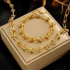 Dieyuro 316l aço inoxidável ouro prata cor torção nó colar pulseiras para mulheres menina nova moda não-desvanecimento conjunto de jóias - comprar online