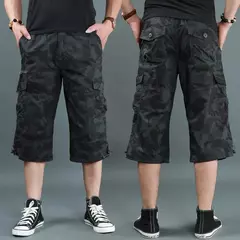 Calção de carga de comprimento longo masculino, calça Capri de algodão elástica casual com vários bolsos, curto tático militar, calções quentes, verão, 5XL na internet