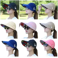 Imagem do Chapéu de sol dobrável de aba larga feminino, viseira de praia anti-UV, chapéu casual feminino, moda férias de verão