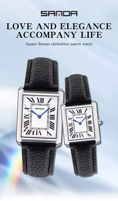 Relógio de quartzo masculino e feminino Sanda, 30m à prova d'água, casual, moda, pulseira de couro, mostrador quadrado, resistente ao desgaste