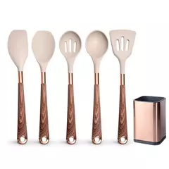 Conjunto De Utensílios De Cozinha De Silicone Resistente Ao Calor, Espátula, Colher, Ferramentas Antiaderentes, Alça Banhada A Ouro Rosa, Suporte, Presente De Cozinha na internet