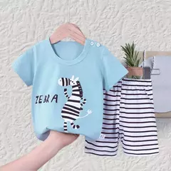 Conjunto de 2 peças e shorts para crianças, pijama de algodão com desenhos animados, zebra, impressão de dinossauro, roupas novas de noite para 1 a 6 anos - loja online