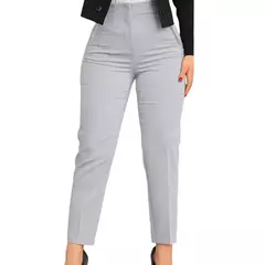 Calças femininas de cintura alta plissadas de bolsos, calças de perna reta, cor sólida, nono comprimento - comprar online