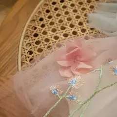 Baby Girls' Princess Mesh Sheer Romper, Summer Kids Party Clothes, Borboleta, Bordado de flores, Vestido de manga voadora, Headband