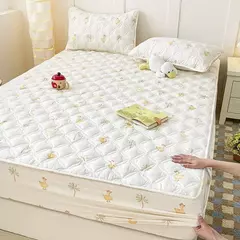 Capa de cama acolchoada estilo floral colcha colchão elástico protertor engrossar roupa de cama rsilençóis para casa (sem fronha) - comprar online