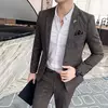 (Blazer + calças) high-end marca formal negócios xadrez terno dos homens noivo vestido de casamento cor sólida palco desempenho smoking S-7XL