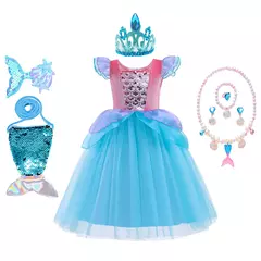 Meninas escala roxa princesa sereia ariel cosplay vestido de halloween vestido de festa de aniversário meninas verão praia vestido de férias