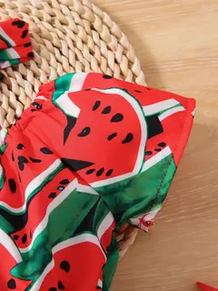 Melancia de manga curta feminina estampada bodysuits, roupa do bebê, bonito Onesie, vestido casual com bandana, verão - comprar online