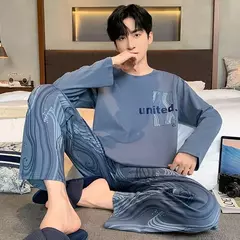 Pijama de algodão de duas peças masculino, calça de manga comprida, traje caseiro, estudante e adolescente, novo outono