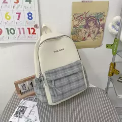 Mochila estudantil retrô com zíper, grande capacidade, mochilas de lona xadrez, mochila feminina - loja online