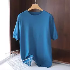 Superfino Merino lã camiseta masculina, malha, O-pescoço, respirável, fino Cashmer, manga curta Tee, cor sólida Tops - loja online