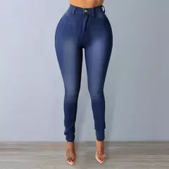 Calça Jeans lavada de cintura alta feminina com zíper, bolsos de botão Fly, lápis jeans monocromático, streetwear - comprar online