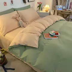 Lençóis de algodão lavados e capas de edredão, estilo japonês, peça dupla, conjunto de cama de quatro peças para estudante, três peças - loja online