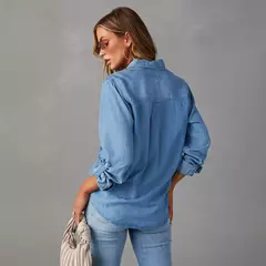 Camisas jeans soltas femininas, blusas monocromáticas, tops casuais, moda vintage, jovem feminina, verão, 2024