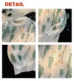 Camisola estampada retrô angustiada masculina, streetwear de hip hop, macacão de Natal masculino, roupa Y2K, moda outono - Wolf Magazine