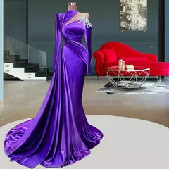 Vestido De Manga Longa, Vestidos De Veludo Roxo, SlimFishtail, WL031Purple na internet