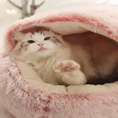 Cama para gatos de estimação, almofada redonda de pelúcia, casa 2 em 1, cesta quente para gatos, saco de dormir para animais de estimação, ninho de gato, canil para cama de cachorro pequeno - comprar online