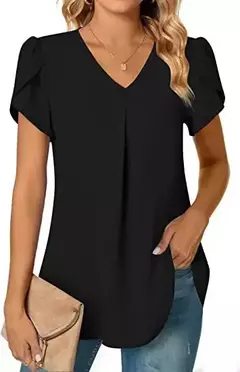 Blusa sexy com plissado e v pescoço para as mulheres, camisa de manga curta, cor sólida, solto, roupas de trabalho, verão, sze-st23015 - Wolf Magazine