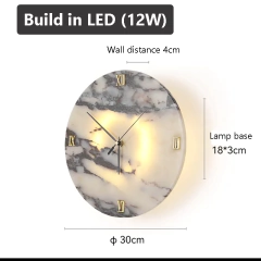 Imagem do Função de relógio de luxo redondo pedra natural alabastro lâmpada de parede sala estar arandela de mármore decoração atmosfera led high-end luz led