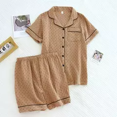 Conjunto de pijamas estampados em bolinhas, loungewear, pijama de gaze 100% algodão, loungewear, primavera, verão, feminino, pijamas, 2 peças, 2022 - comprar online