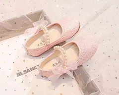 Imagem do Mary Janes antiderrapante para meninas, arco lateral, pérolas, sapatos elegantes de princesa, sapatos chiques para crianças, festa, shows de casamento, moda infantil, 2024
