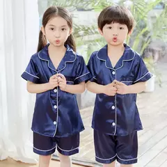 Conjunto de pijamas de cetim de seda infantil pijamas de bebê pijamas pijamas cor sólida, terno infantil, meninos, meninas, outono na internet