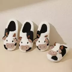 Chinelos de pelúcia quente de vaca unisex dos desenhos animados, Mula interna antiderrapante de casal, Sapatos de algodão, Toe Wrap, Novo, Inverno na internet