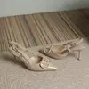 Sandálias de salto com fivela para mulheres, Slingbacks, dedo apontado, saltos finos, bombas de festa, marca