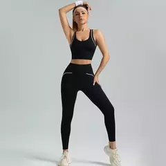 PINGNIAO-Calças e Sutiã Yoga de Cintura Alta para Mulheres, Alça Cruzada, Terno Esportivo, Fitness Wear, Design De Linha - comprar online
