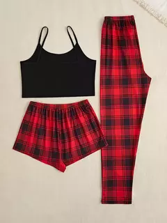 Conjunto de pijama casual feminino, shorts e calças suspensas, laço para casa, moda, atacado, 3 peças - Wolf Magazine