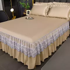 Saia de cama moderna de renda real, saia com elástico para cama queen e king size, máquina respirável e lavável lençóis, 3 pçs/set na internet