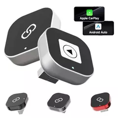 Adaptador carplay 2 em 1 com fio para sem fio, plugue e plugue, conexão automática, converte para carros com fio, compatível com iphone e android-preto
