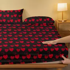 Em forma de coração impresso fosco cabido folha, quarto impresso tampa de cama, 1 cama moderna simples, não incluído (fronhas) - loja online