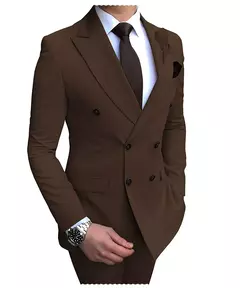 2024 novo terno masculino bege 2 peças duplo breasted notch lapela plana fino ajuste casual smoking para casamento (blazer + calças) - comprar online