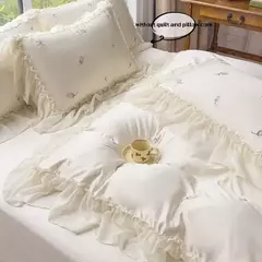 Imagem do Elegante Rosa Bordado Bedding Set, Lace Duvet Cover Set, 1 Capa de Edredão, 2 Fronha, sem Núcleo, Quarto, Guest, 3Pcs