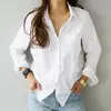 Camisa de manga comprida feminina, camisa branca OL, blusa de gola aberta, cor sólida, moda senhora do escritório, novo, outono, 2022