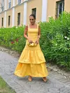 Vestido feminino sem encosto com gola quadrada, estilingues elegantes, vestido com bolo monocromático, Vestes compridas femininas, Festa à noite, Verão, 2022